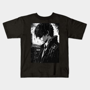 Sad manga man in the rain Kids T-Shirt